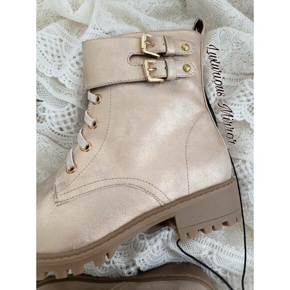 Mia Rose Gold Side Zip Winter Buckle Strap Boots Round Toe Suzie Girls Sz 3 NEW - Picture 4 of 8